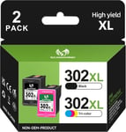 302Xl Cartouches D'Encre, 302 Xl Noir Et Couleur Remanufacturées Pour Cartouche Hp 302, Pour Deskjet 2130 3634 3636 Officejet 3833 5220 3831 3830 5232 Envy 4525 4527 4520 Imprimante (2-Pack)