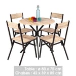 Table à manger ronde avec 4 chaises en bois avec struture industrielle en métal noir 140x80x75cm/42x39x85cm