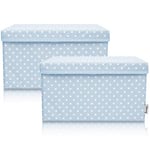 LIFENEY Lot de 2 boîtes de rangement pour enfants (37 x 25 x 21 cm) I Panier de rangement pour chambre d'enfant et salon I Boîtes de rangement pour enfants (points bleu clair)