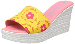 Agatha Ruiz de la Prada Femme Agatha 122 Sandale cale, Jaune/Fleurs Fuchsia, 36 EU