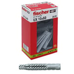 Fischer 25 Chevilles UX, 10 x 60 mm, pour mur plein, brique perforée, cloison sèche, 542454