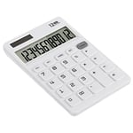 EooCoo Desk Calculator with Large Key Buttons,12 Digits Standard Large LCD Display Solar and Battery Powered for Office, School, Home & Business Use -White