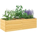 Outsunny Jardinière en Bois, carré Potager Exterieur Bois, 3 Compartiments de Plantation et Doublure Inclus, bac à Fleurs pour légumes Herbes Fleurs dans Jardin terrasse Patio, 140x60x40cm, Naturel