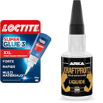 Loctite Super Glue-3 - XXL (flacon de 20 g) – Colle forte grand format & ARKA - KRAFTPROTZ liquide | 50 g | Superglue | Extra forte et universelle | Colle les métaux, le plastique