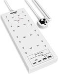 Extension Lead with USB Slots, 8 Way Socket Surge Protection with 4 USB Multi TV