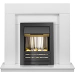 Adam Malmo Fireplace in Pure White & Black/White with Helios Electric Fire in...