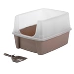 Iris Ohyama Cat Litter Tray with Scoop, Beige, Easy to Clean, Cat Litter Box, Detachable Spill Preventing Walls, For Kittens, Adult Cats, Rabbits, BPA Free, Open Top, Modern, CLH-12