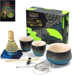 TEANAGOO Matcha Whisk Set Matcha Bowl avec Spout moulé en bambou Matcha Whisk Scoop Matcha Whisk Holding Tee Making Kit. 1 set de thé japonais (7pcs) +2 tasses (7,2 oz), S33, Gradient Marine Noir