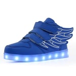 Led Light Up Hi-top skor med vinge Usb laddningsbara blinkande sneakers för småbarn barn pojkar flickor Blue 31