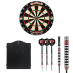 Bundle of Winmau Diamond Professional Bristle Dartboard + WINMAU Black Deluxe Dartboard Cabinet + WINMAU Advance 500 Series Tungsten Red 22 Gram Steeltip Darts Set