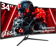 34 Pouces Ultrawide Curved Gaming Monitor, 1500R PC Screen 165hz UWQHD 3440x1440, écran d'ordinateur incurvé avec FreeSync et Eye Care Technologie, supporte VESA 75 x 75 mm