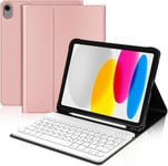 Coque Clavier pour iPad 10eme Generation 10.9"" 2022, AZERTY Clavier Détachable Magnétique Bluetooth avec Fente pour Stylo pour iPad 10e Génération 2022, Or Rose