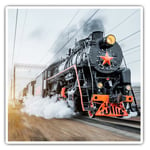 2 x Square Stickers 10 cm - Black Steam Train Railway Fun Cool Gift #2256