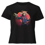 Guardians of the Galaxy Retro Rocket Raccoon Women's Cropped T-Shirt - Black - XXL