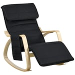 HOMCOM Fauteuil à Bascule Fauteuil Allaitement Fauteuil Relax Salon avec Repose-Pieds réglable, Poche latérale et Appui-tête, Rocking Chair pour Chambre, 67 x 110 x 91 cm Noir