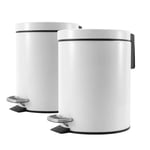 SOGA 2X 7L Foot Pedal Stainless Steel Rubbish Recycling Garbage Waste Trash Bin Round White - Kitchen Bins - RubbishBinRound7LWhiteX2