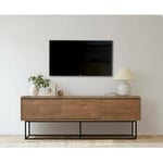 Dmora - Meuble TV EOS, Buffet de Salon, Armoire Basse pour TV, Base Murale de Rangement, 140x40h50 cm, Noyer et Noir