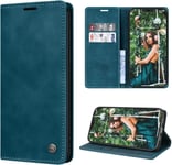 Coque Pour Iphone 12 Pro Max Cuir Etui Pour Iphone 12 Pro Max Housse Premium Pu Portefeuille Magnetique Porte Cartes Stand Fonction Coque Rabat Pour Iphone 12 Pro Max (6.7'') - Bleu-Vert