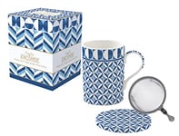 COFFRET TISANIERE 35CL EN PORCELAINE AVEC FILTRE INOX GEOMETRIC BLUE