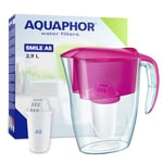 AQUAPHOR Smile Carafe filtrante avec 1 cartouche A5 de 350 litres, rose cyclamen, capacité totale de 2,4 litres (le colis peut varier)