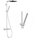 hansgrohe Pulsify S Puro - Colonne de douche avec mitigeur thermostatique, douche pluie (260mm) avec robinet, douchette (1 jet), support, flexible, barre et douche de tête ronde, Chromé, 24222000