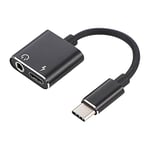 USB C to Jack 3.5 Type C Cable Adapter 2-in-1 USB Type C 3.5mm Audio Earphone Converter Charging Cable Adapter - Black