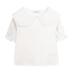 Mud Kingdom Toddler Girls Peter Pan Collar Blouse Cotton Puff Short Sleeve Button Up Plain White 2 Years