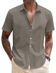 COOFANDY Chemise Homme Manches Courtes Chemise Lin Homme Chemises Habillées Chemises Casual sans Repassage Chemise De Travail Homme Boutonnée Gris XL