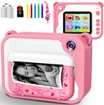 ULEWAY Appareil Photo Instantané Numérique Enfants, avec Papier d'impression,Caméra Jouet 1080P HD avec écran de 2.4",Carte TF 32G, Cadeau pour Filles Garçons 3-12 Ans-Rose