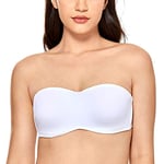 DELIMIRA Soutien Gorge sans Bretelles Grande Taille Invisible Femme Soutien Gorge avec Armature Bandeau Minimiseur sans Rembourrage Blanc 95D