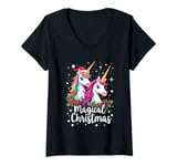 Womens Christmas Rainbow-colored Cute Magical Unicorn V-Neck T-Shirt