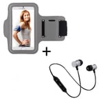 Pack Sport Pour Sony Xperia L1 Smartphone (Ecouteurs Bluetooth Metal + Brassard) Courir T6 - Argent