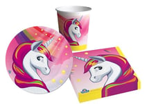 Ciao-Kit Table Fête Party Licorne personnes (88 pcs assiettes Ø18cm, 24 gobelets, 40 serviettes) en papier compostable Vaisselle, AZ149, Multicolor