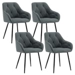 WOLTU Lot de 4 Chaises de Salle à Manger, Chaises de Cuisine Rembourrées avec Dossier, Accoudoirs, Pieds en Métal, pour Salon, Bureau, Coiffeuse, en Velours, Gris foncé, EZS02dgr-4