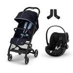 Cybex Gold Poussette Beezy avec Harnais One-Pull, de la Naissance à environ 4 ans (max. 22 kg), Ocean Blue, inclus Beezy Adapter et CYBEX Cloud G i-Size, Moon Black