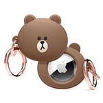 elago l LINE FRIENDS Silicone Case Compatible with Apple AirTag Tracker - Full Protection, Keychain Included, Slim and Simple Design, Scratch-Free, Drop Protection [Official Merchandise] (BROWN)