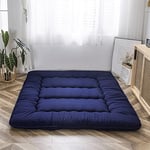 MAXYOYO Matelas futon, Matelas de Sol Japonais rembourré, surmatelas de lit matelassé, Tapis de Sol, lit d’invité, Matelas de Camping - Très épais, Pliable, Respirant (Bleu français, 150 x 200 cm)