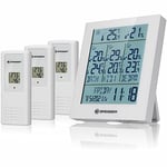 BRESSER Quadro Neo Station Météo sans Fil avec Prévision Météo, Mesure De La Pression Atmosphérique, Réveil Et 3 Capteurs Extérieurs De Température Et D’humidité De L’air, Blanc