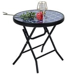 PHIVILLA Table d'appoint, ronde, pliable, en verre et métal, petite table de balcon, résistante aux intempéries, facile à entretenir, pour balcon, jardin, terrasse, salon