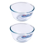 Pyrex Classic Round Glass Bowl Ovenproof and Microwave Safe 1.0 Litre Transparent (Pack of 2)