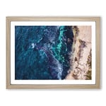 In Awe Of The Ocean Painting Modern Art Framed Wall Art Print, Ready to Hang Picture for Living Room Bedroom Home Office Décor, Oak A3 (46 x 34 cm)