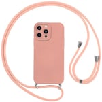 Vauki Coque pour iPhone 14 Pro avec Cordon, Etui avec Collier - Tour de Cou Lanière en Corde - Silicone Housse avec Réglable Chaine pour iPhone 14Pro, Bandouliere - Rose