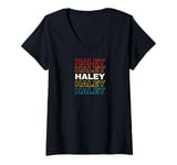 Womens I Love Haley Personalized Retro Sunset First Name V-Neck T-Shirt