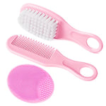 Aolso Brosse à cheveux pour bébé, 3 pièce brosse de massage, silicone pour le traitement des croûtes de lait Brosse, brosse pour bébé à poils souples, pour enfant et nouveau-né (Rose)