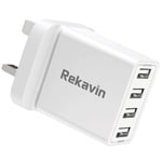 Rekavin Multi USB Plug Charger UK, USB Charging Plug Adapter UK 4 Port with Smart IC 5V/25W Fast Charge for iPhone 13 12 11 pro Max 10 XS XR X 8 7 6,Samsung S10 S9 S8 S7 S6 Note 8 9,ipad,Huawei etc