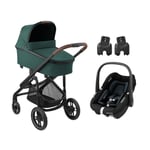 MAXI COSI Essential Green Pebble Black Plaza Plus barnevogn inkl. bilbarnestol S Tonal og babyadapter Black