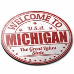 Round Mouse Mat - Michigan USA The Great Lakes Stamp Office Gift #5800