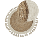 Tapis Boho Rustique Rond 120 cm Beige en Jute Tressée Naturelle Samsun