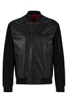 HUGO Mens Lenn Nappa-leather jacket with logo badge