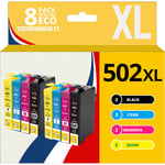 123CONSOMMABLES - 502XL - Cartouches d'encre Compatible pour Epson 502 XL pour Epson Expression Home XP-5100 XP5100 XP-5105 XP-5150 XP-5155 Workforce WF-2860 WF-2865 WF-2880 WF-2885 (8 pack)